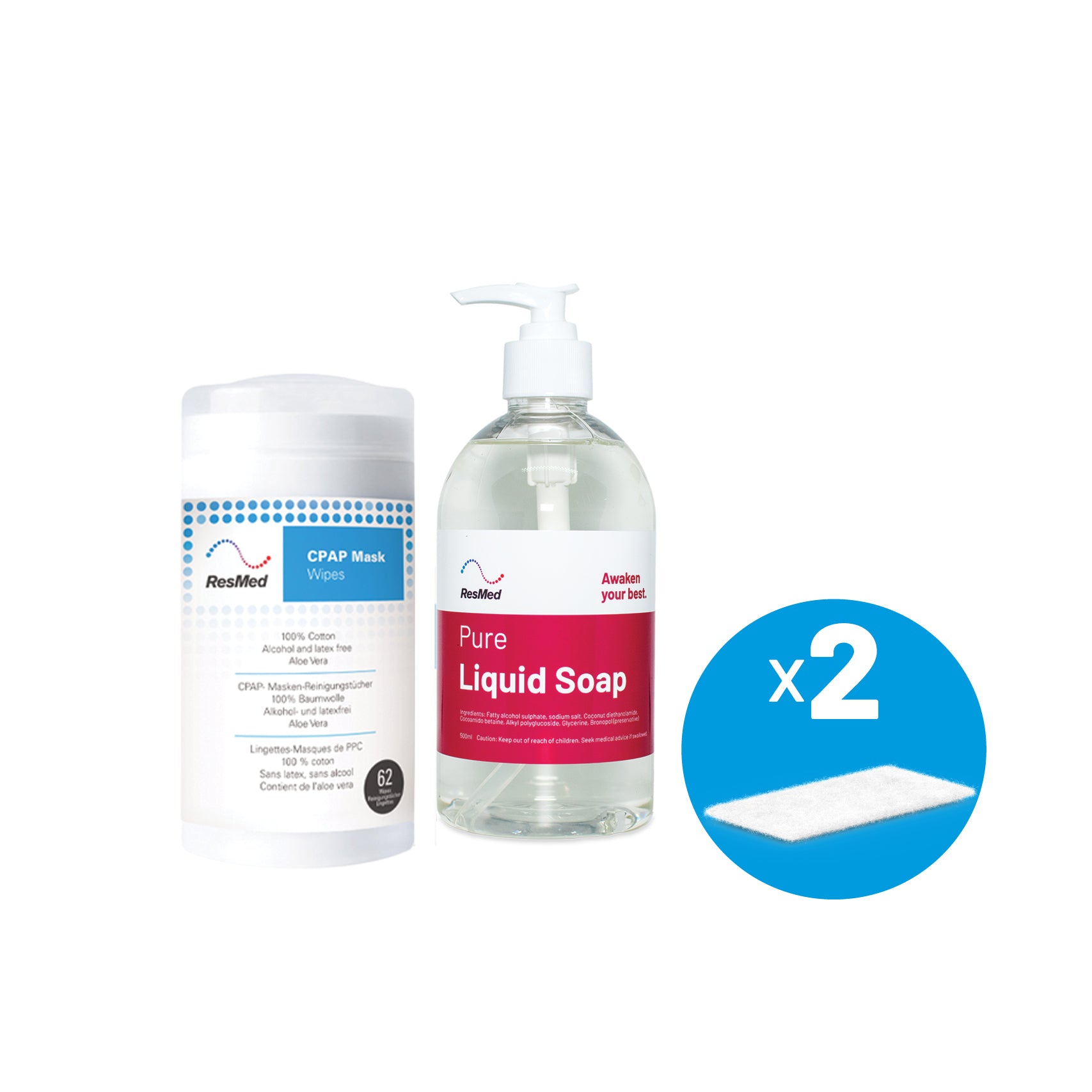 AirSense 11 Standard Filter - 2pk, Cleaning Wipes - 62 pack, Pure Liquid Soap
